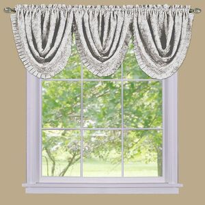 Ivory Floral Transitional Blackout Curtain Panel: Pleated Waterfall Valance